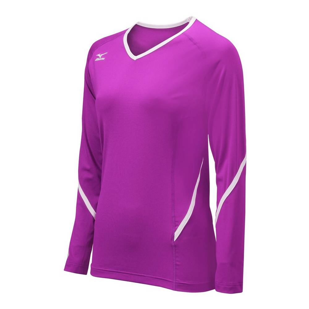 Womens Mizuno Techno Generation Long Sleeve Volleyball Jersey Purple/White Philippines (PGCWFS298)